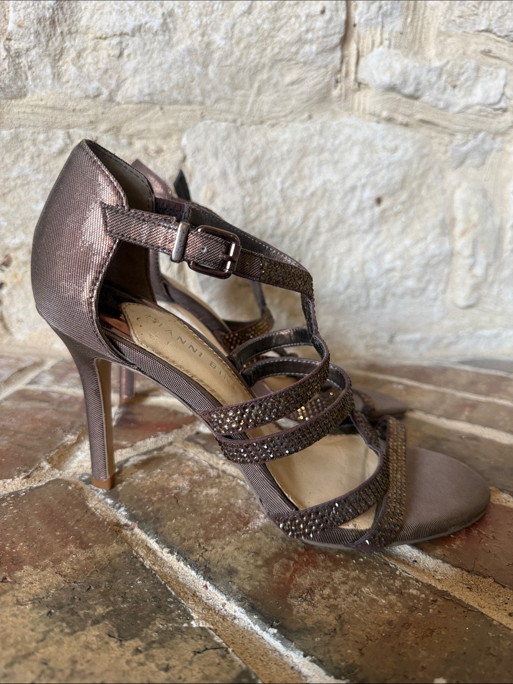 GIANNI BINI Brown Rhinestone Strappy Heels - Picture 2 of 6